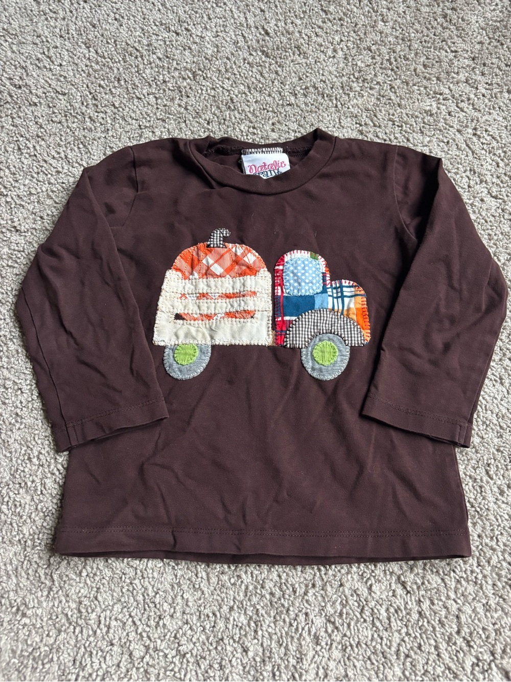Natalie Grant 2T Fall Autumn Brown Long-Sleeve Kids Top with Pumpkin in Truck